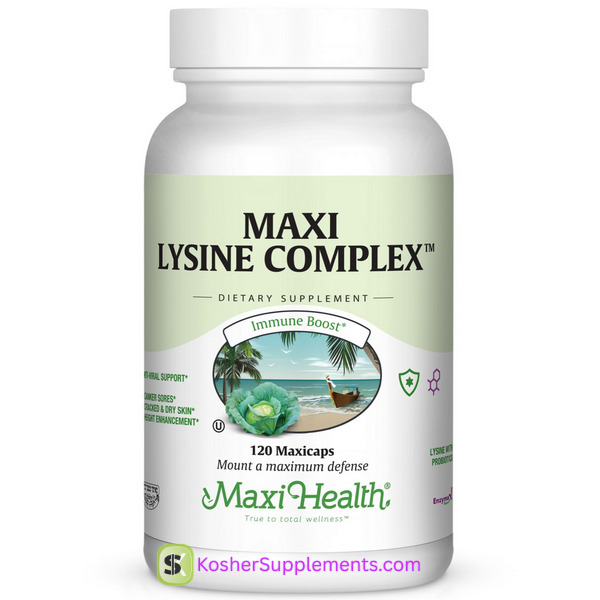Maxi Health Lysine Complex 120 Capsules kosher supplement bottle